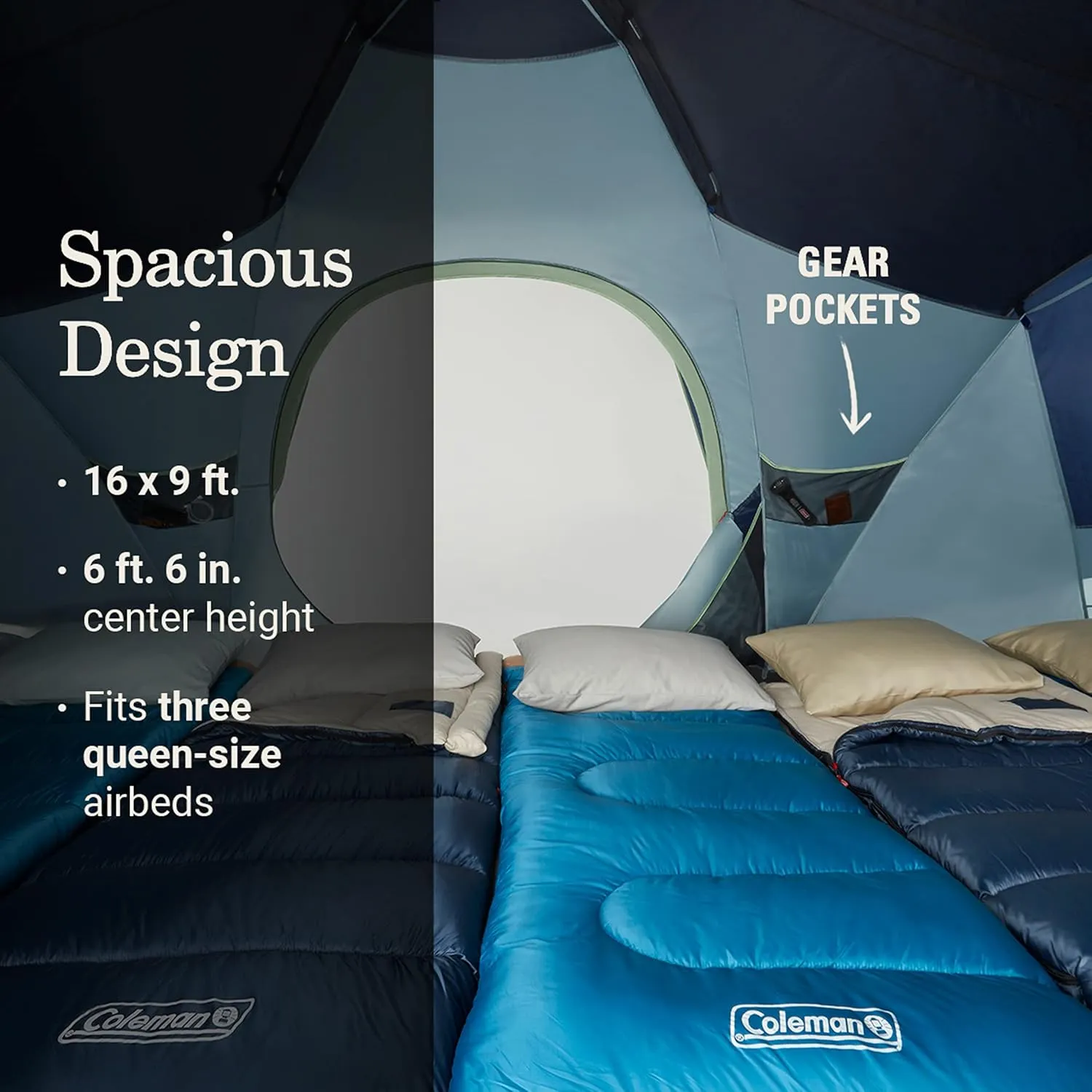 Coleman 4/6/8/10 Person Skydome Dark Room Tent with Rainfly, 5 Minute Setup, Blocks 90% of Sunlight, 20% More Headroom Than Traditional Tents