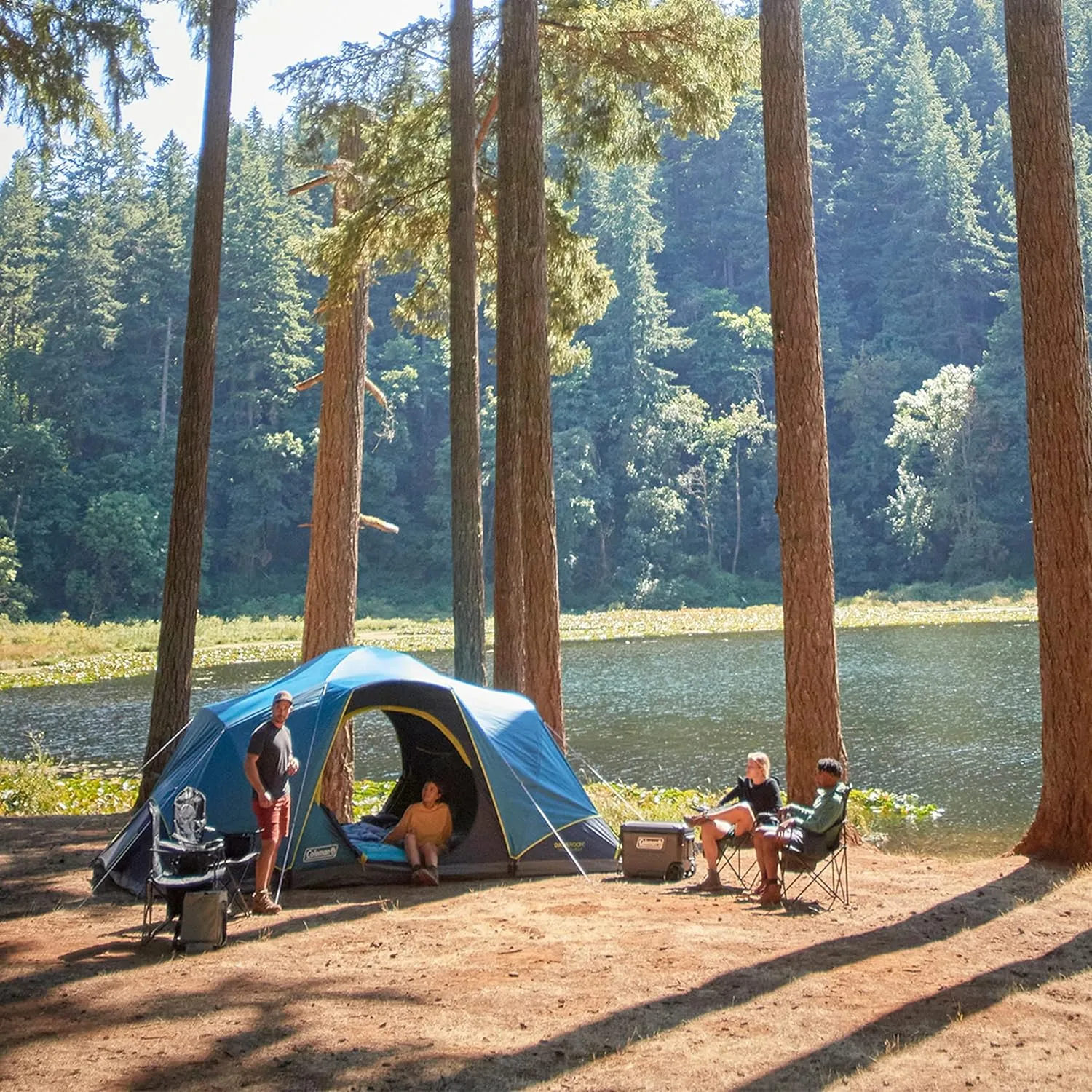 Coleman 4/6/8/10 Person Skydome Dark Room Tent with Rainfly, 5 Minute Setup, Blocks 90% of Sunlight, 20% More Headroom Than Traditional Tents