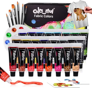 Colorful Fabric Paint Set for Clothes 24 Colors - Permanent Textile Paint Kit for Shoes, Canvas - Non-Toxic Slick Painting Set for Adults, Beginner & Artists