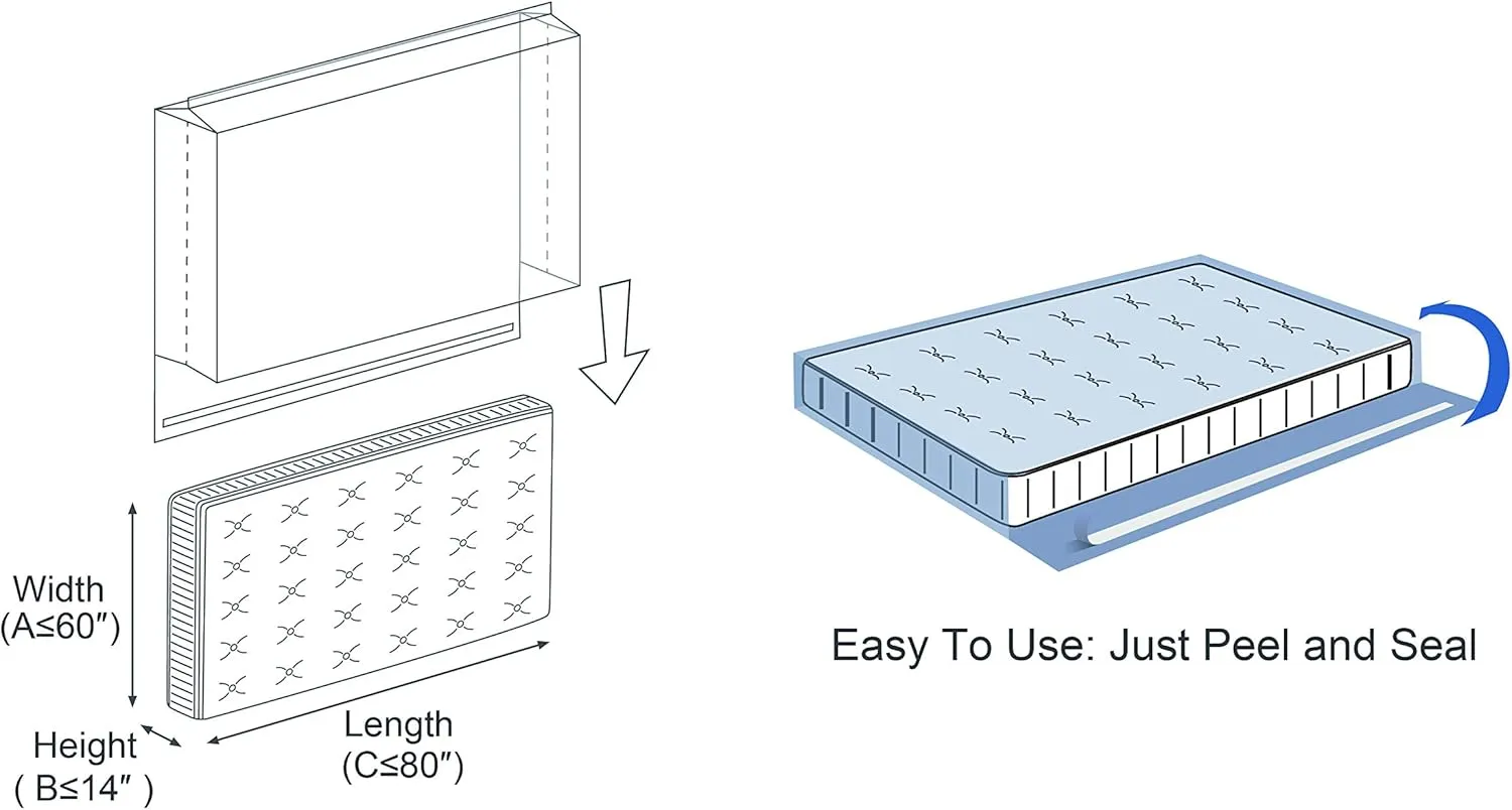 ComfortHome 4 Mil Extra Thick Sealable Mattress Bag with Adhesive Strip for Moving and Storage, Heavy Duty, Fits Twin Full and Queen Size, 2 Pack