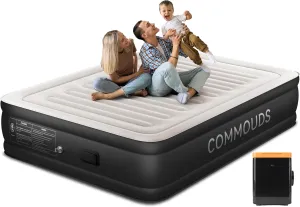 COMMOUDS Queen Air Mattress with 2000mAh Battery Powered Pump, 18" Raised Inflatable Mattress, Portable Blow up Mattress, Air Bed for Camping, Home and Guest