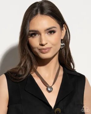 Complete Look - Fabricated Finesse Necklace & Engraved Excitement Earrings - Brown Heart Set