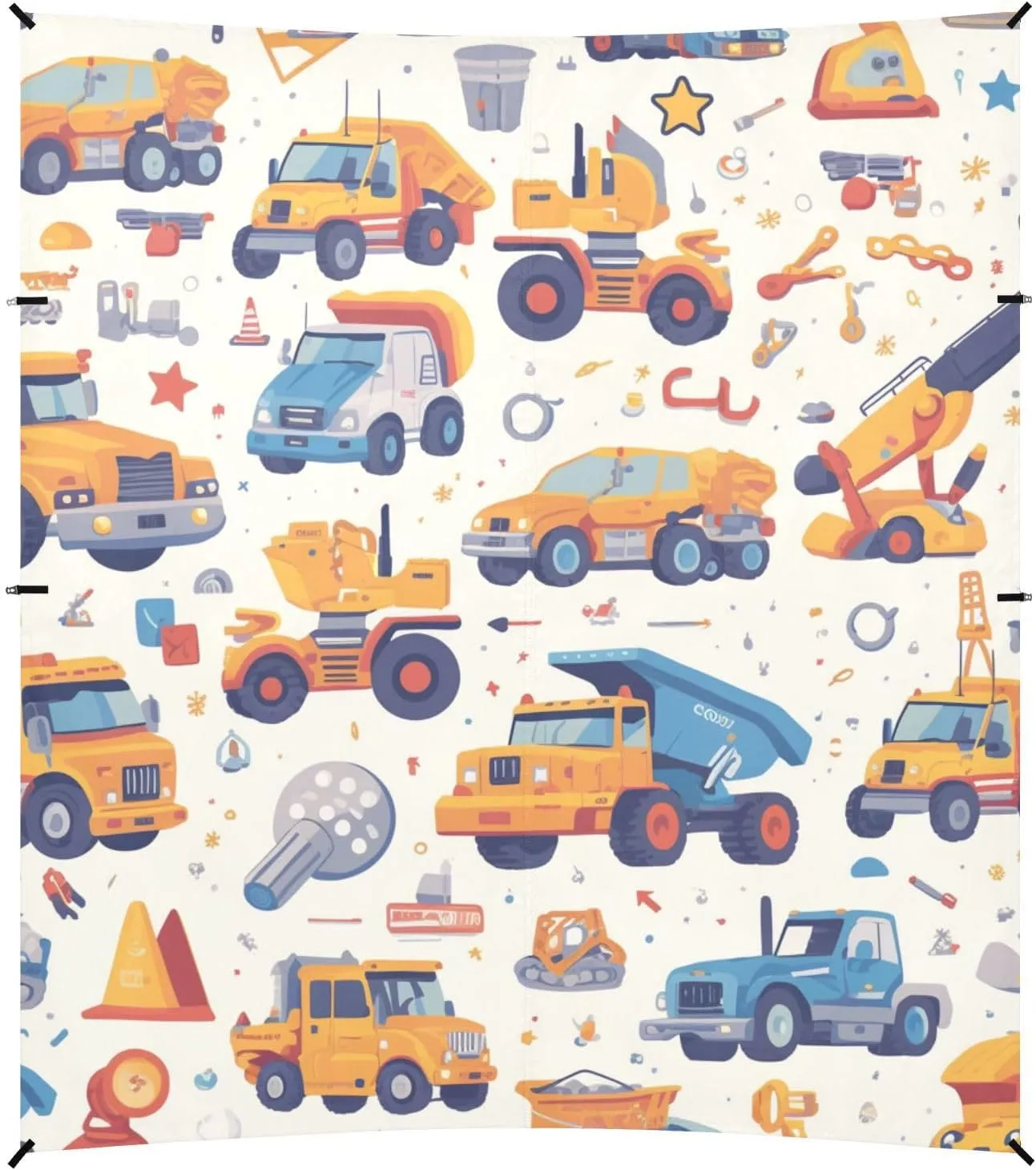 Construction Vehicles Dump Truck Grader Foldable Beach Canopy UPF50  Protection Waterproof Large Sun Shelter with Sandbags, Sand Shovel, Poles for Camping Trips, Fishing, Backyard Fun or