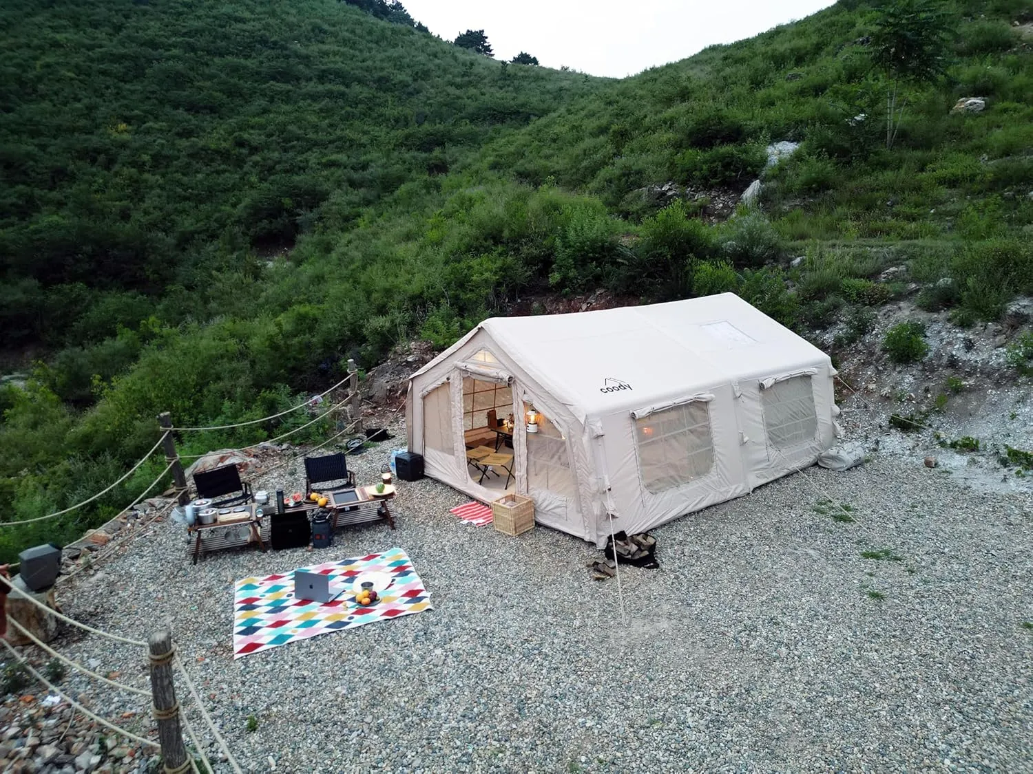 Coody | Rbm Outdoors Koala/Hub/Octopus Inflatable Tents for Camping with Stove Jack, 2/8/10 Person Luxury Canvas Blow Up Tent, 2 Room, Easy Setup Casa de Campaña, Large Inflatable House with Pump