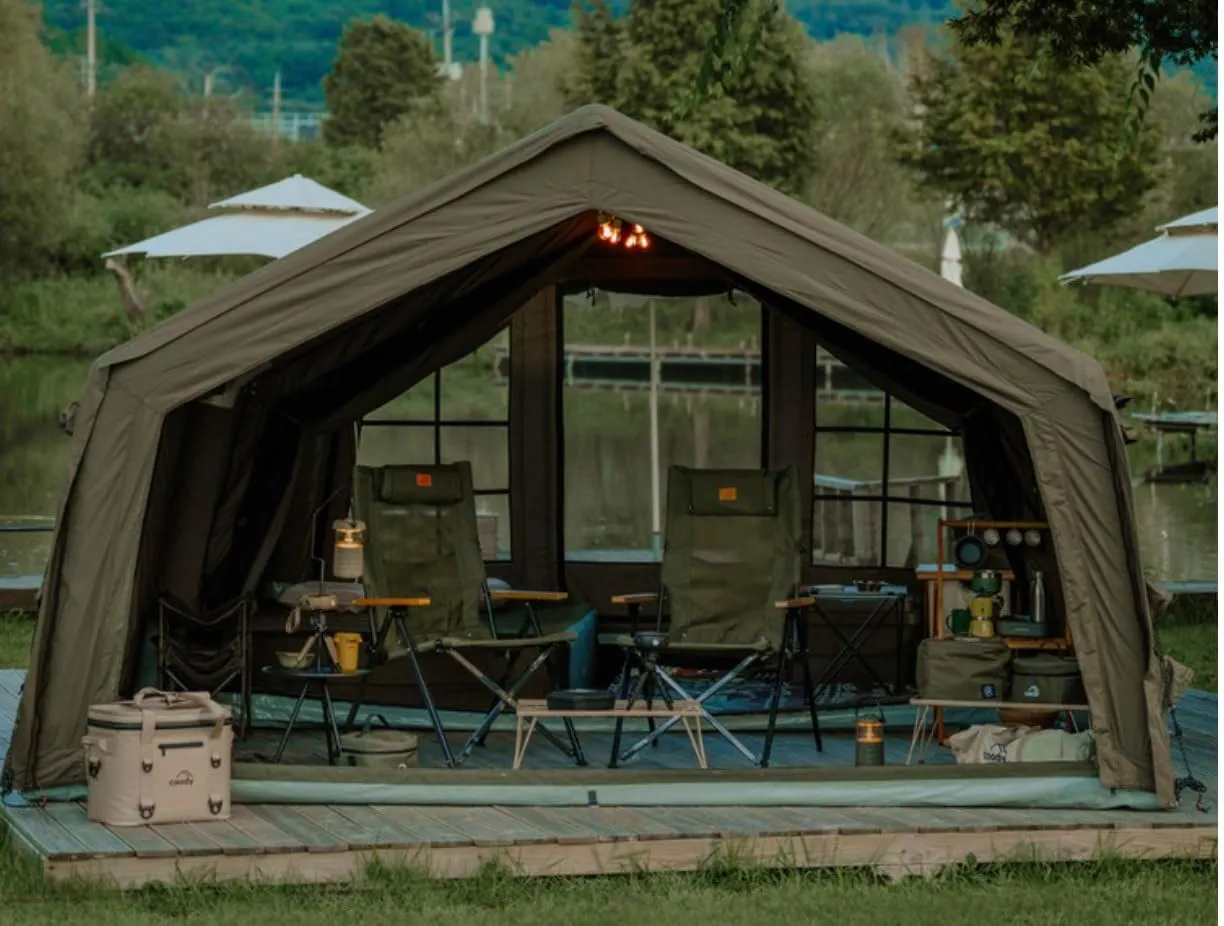 Coody | Rbm Outdoors Koala/Hub/Octopus Inflatable Tents for Camping with Stove Jack, 2/8/10 Person Luxury Canvas Blow Up Tent, 2 Room, Easy Setup Casa de Campaña, Large Inflatable House with Pump