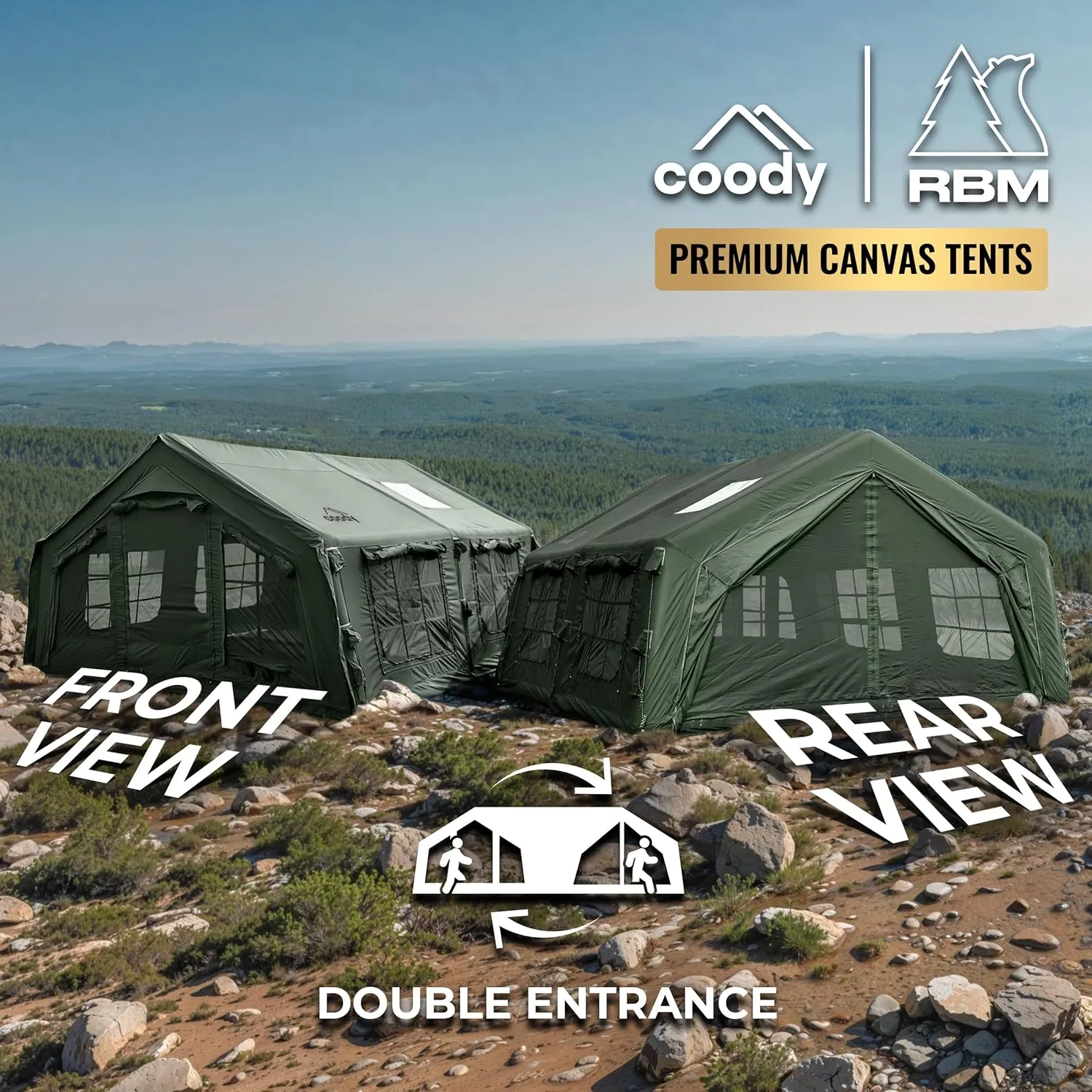 Coody | Rbm Outdoors Koala/Hub/Octopus Inflatable Tents for Camping with Stove Jack, 2/8/10 Person Luxury Canvas Blow Up Tent, 2 Room, Easy Setup Casa de Campaña, Large Inflatable House with Pump