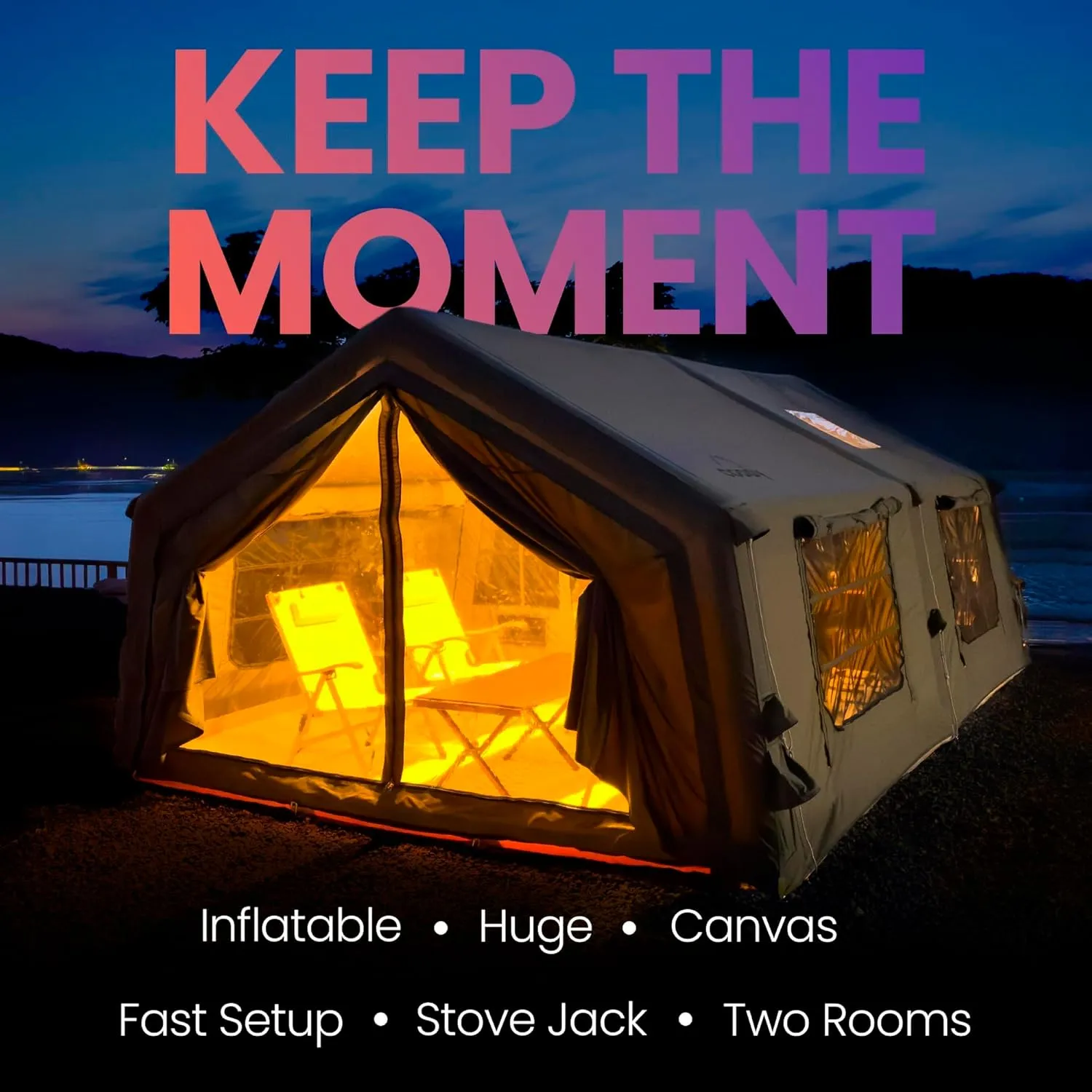 Coody | Rbm Outdoors Koala/Hub/Octopus Inflatable Tents for Camping with Stove Jack, 2/8/10 Person Luxury Canvas Blow Up Tent, 2 Room, Easy Setup Casa de Campaña, Large Inflatable House with Pump