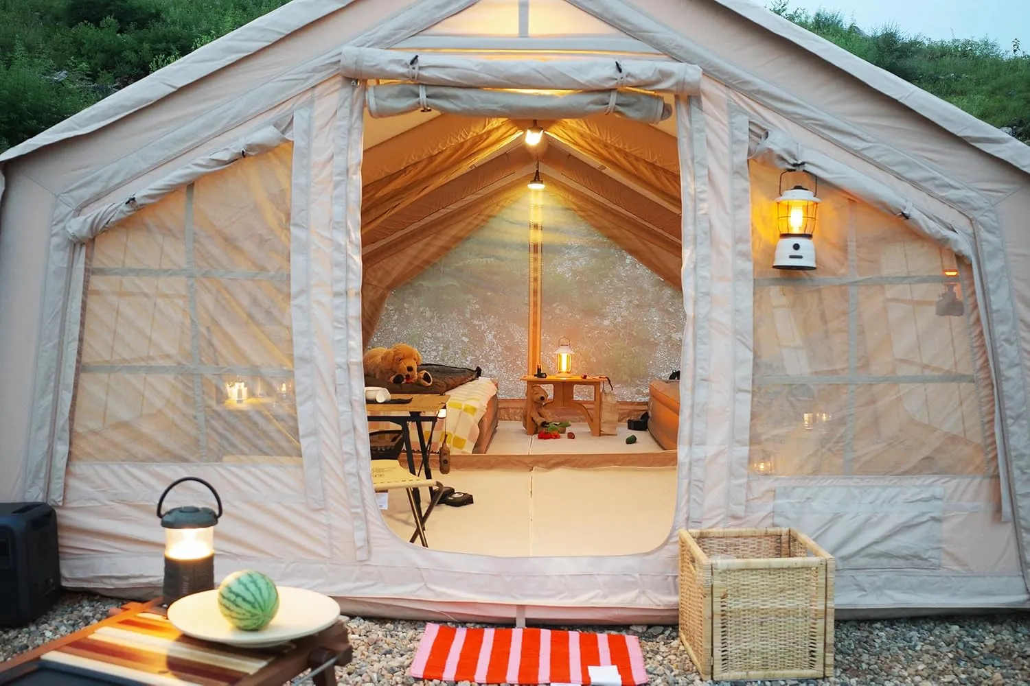 Coody | Rbm Outdoors Koala/Hub/Octopus Inflatable Tents for Camping with Stove Jack, 2/8/10 Person Luxury Canvas Blow Up Tent, 2 Room, Easy Setup Casa de Campaña, Large Inflatable House with Pump