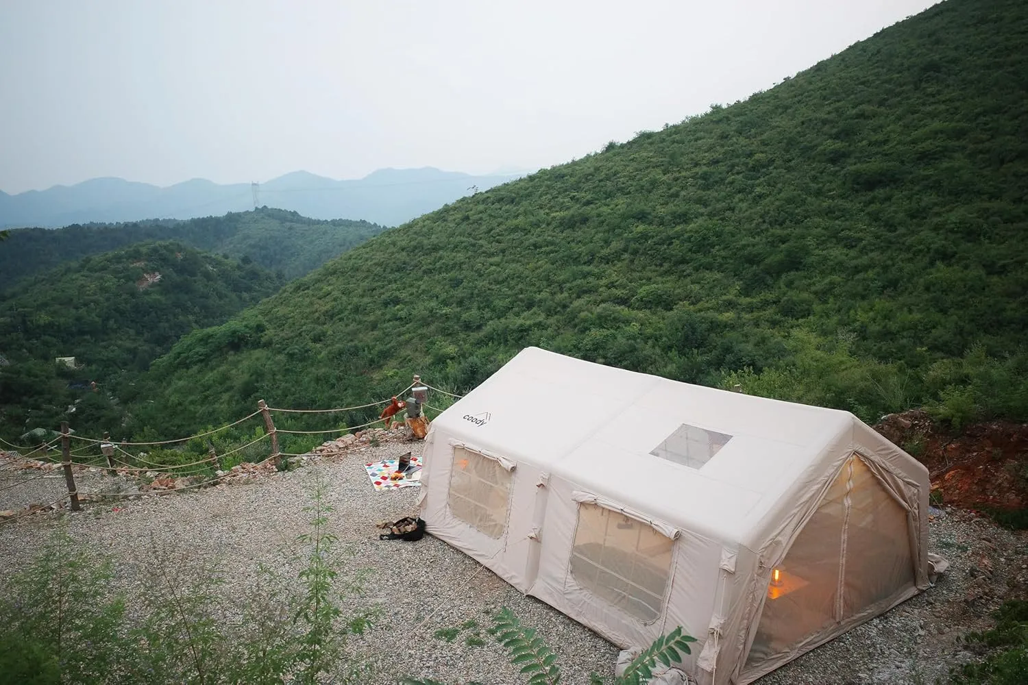 Coody | Rbm Outdoors Koala/Hub/Octopus Inflatable Tents for Camping with Stove Jack, 2/8/10 Person Luxury Canvas Blow Up Tent, 2 Room, Easy Setup Casa de Campaña, Large Inflatable House with Pump