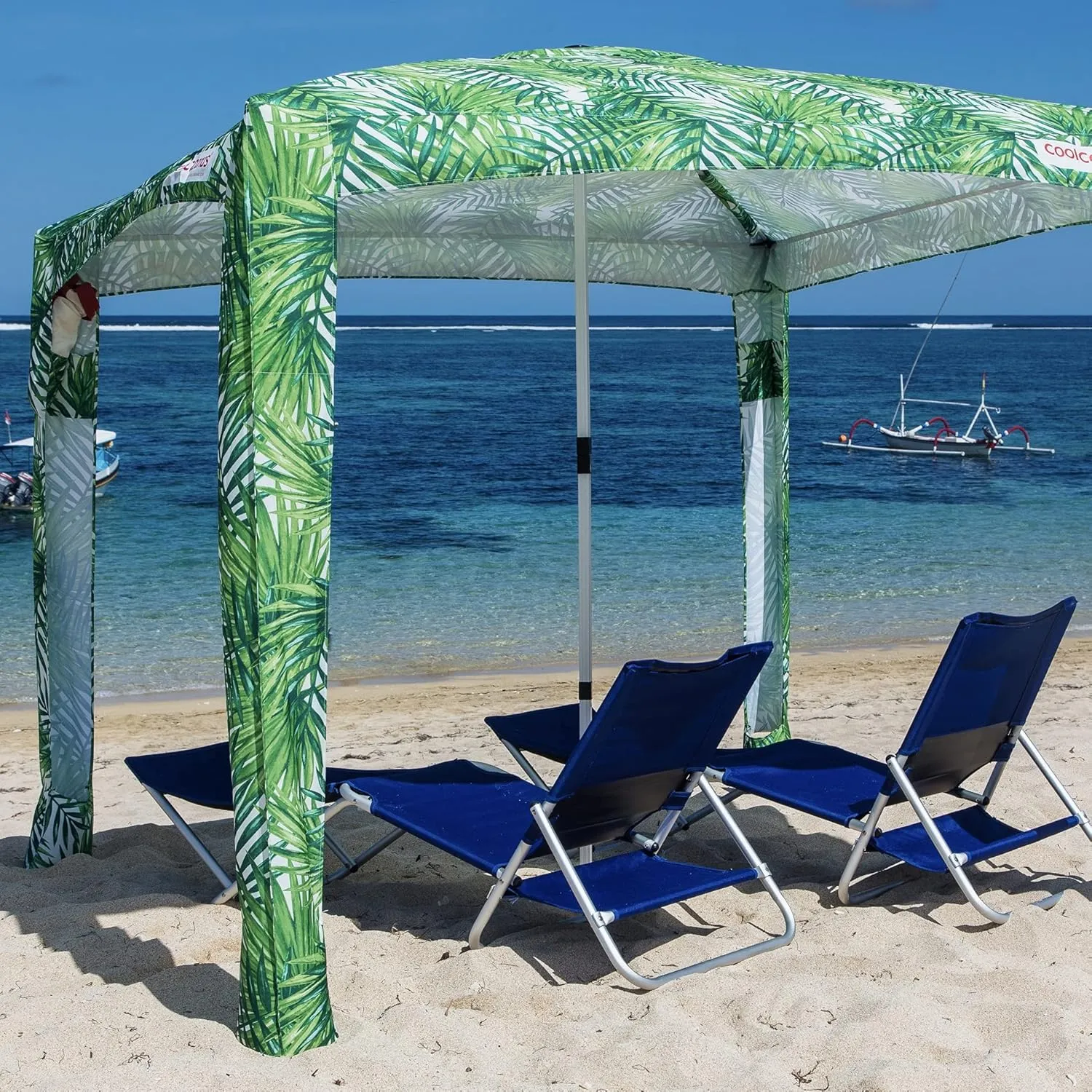 CoolCabana Beach Shade Tent - Easy Setup, UPF 50  Protection, Large & Medium Sizes, Compact & Wind Resistant - Beach Cabana for The Whole Family - Palms, Large