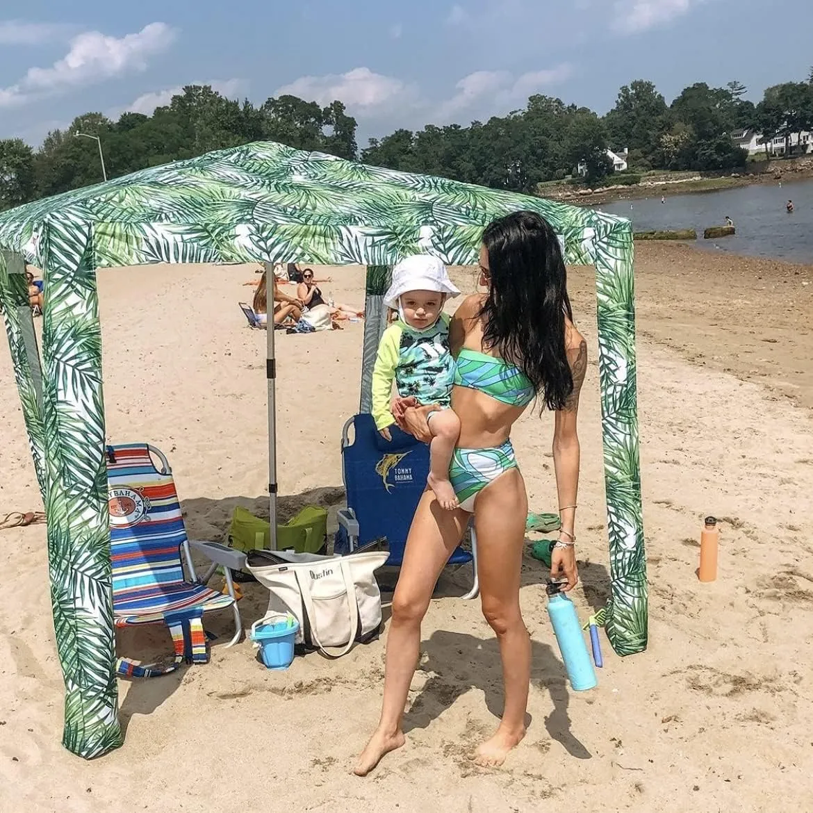 CoolCabana Beach Shade Tent - Easy Setup, UPF 50  Protection, Large & Medium Sizes, Compact & Wind Resistant - Beach Cabana for The Whole Family - Palms, Large