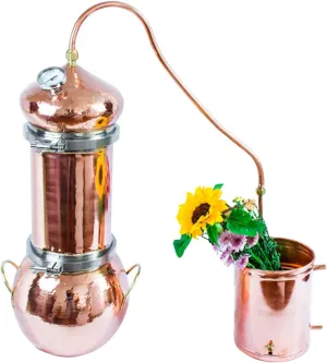 Copper Moonshine Still, Alembic Still, with Cooling Pipe, Double Handle, for Whiskey, Moonshine Essential Oils, Home Brewing DIY Kit