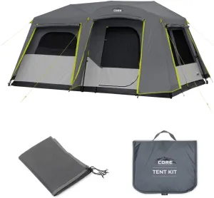 CORE 9 Person Instant Cabin Tent with Full Rainfly with Footprint and Tent Kit