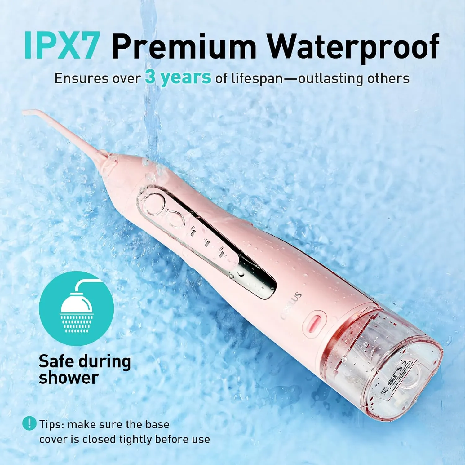 COSLUS Water Dental Flosser Teeth Pick: Portable Cordless Oral Irrigator 300ML Rechargeable Travel Irrigation Cleaner IPX7 Waterproof Electric Flossing Machine for Teeth Cleaning C20(F5020E) Pink