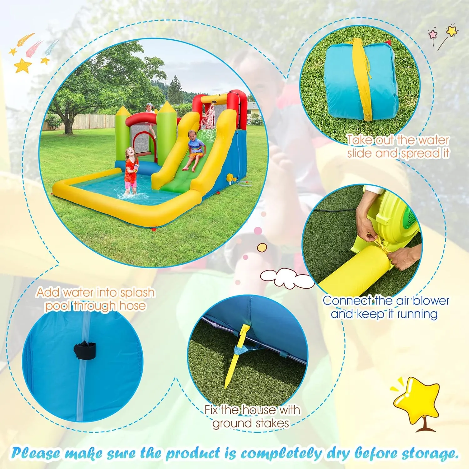 Costzon Inflatable Water Slide, 12 x9FT Kids Water Park Jump Castle Wet Dry with Splash Pool, Water Slides Inflatables for Kids Backyard Party, Blow up Outdoor Water Slide Bounce House