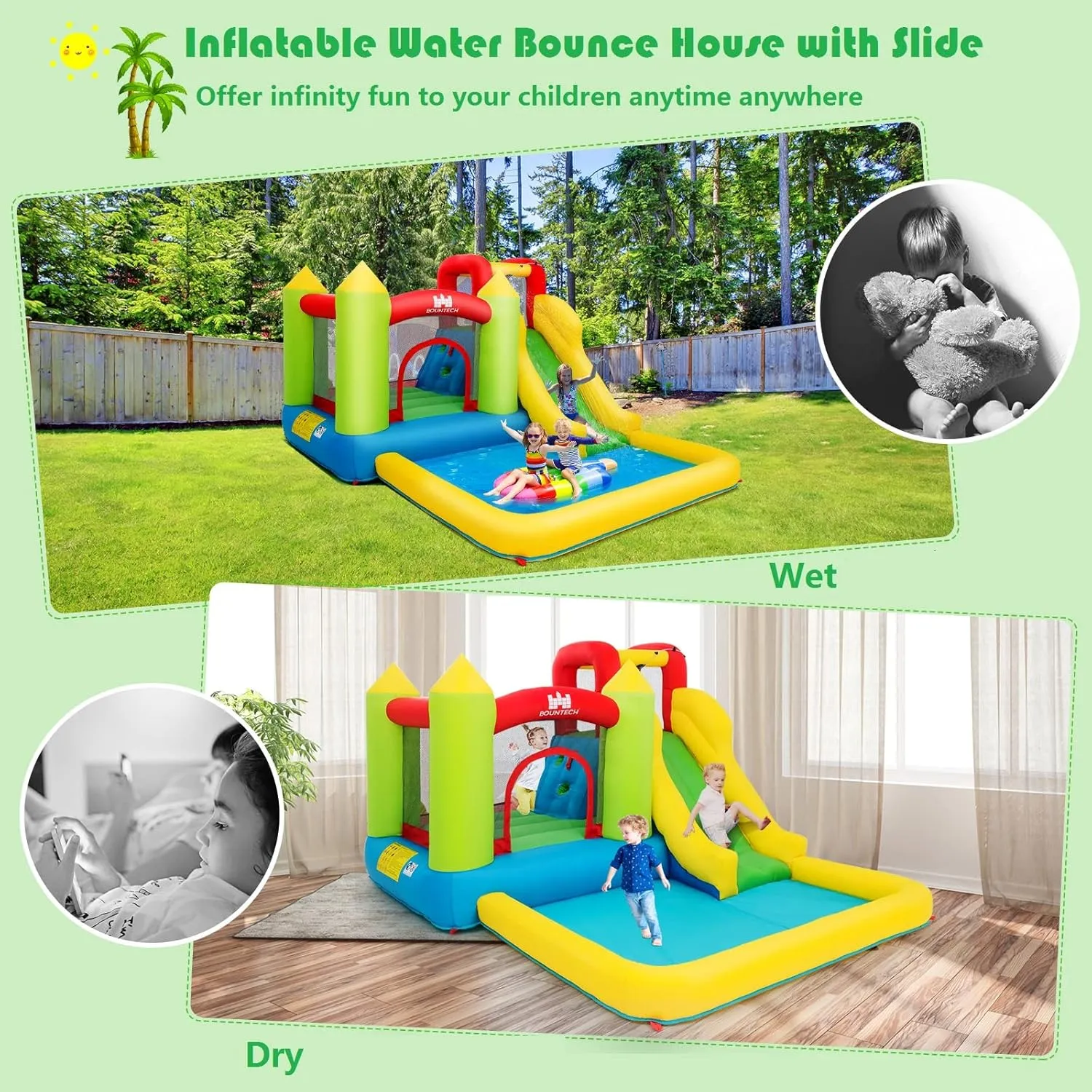 Costzon Inflatable Water Slide, 12 x9FT Kids Water Park Jump Castle Wet Dry with Splash Pool, Water Slides Inflatables for Kids Backyard Party, Blow up Outdoor Water Slide Bounce House