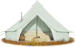 Cotton Canvas Bell Tent, Waterproof Large Tents with Sturdy Center & Door Pole and Space for 4/6/8 Person All 4 Season Camping Yurt Tent