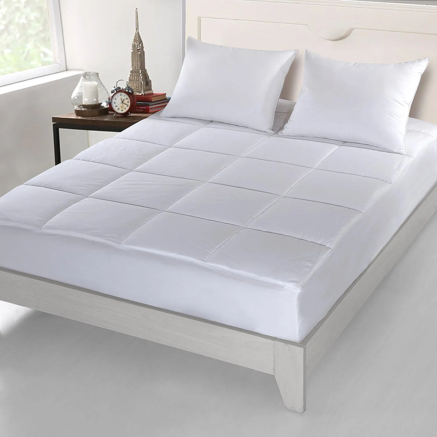 Cottonpure 500 Thread Count Sustainable Overfilled Self-Cooling 100% Cotton Fill and Cover Mattress Pad, King, White