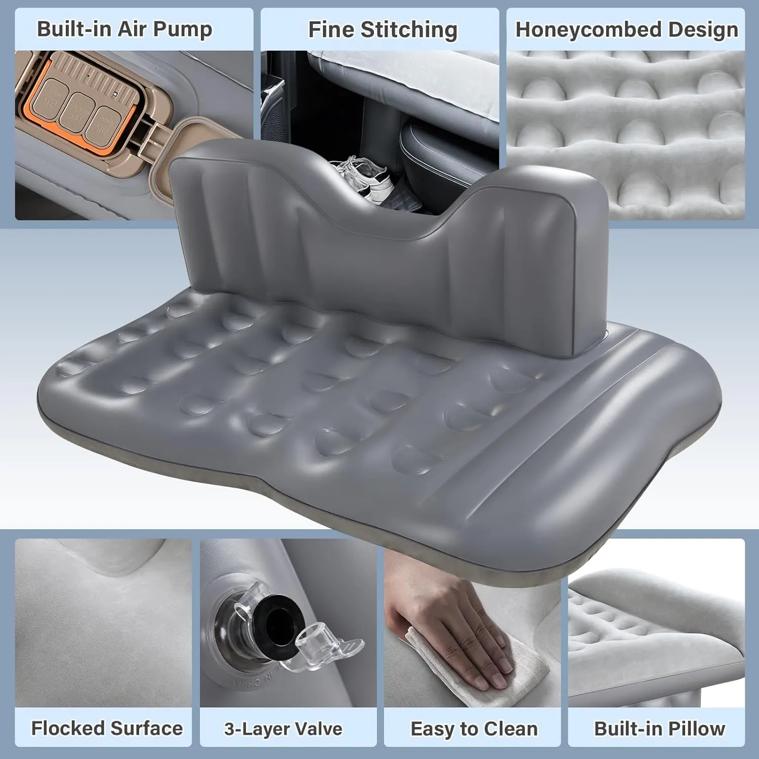Coverado Car Air Mattress Back Seat, Portable Wireless Car Inflatable Bed with Built in Air Pump&Pllow, Storage Bag, Patch Kit, Universal Car Back Seat Bed Sleeping Pad Fit Most Car Suvs, L-51,W-32