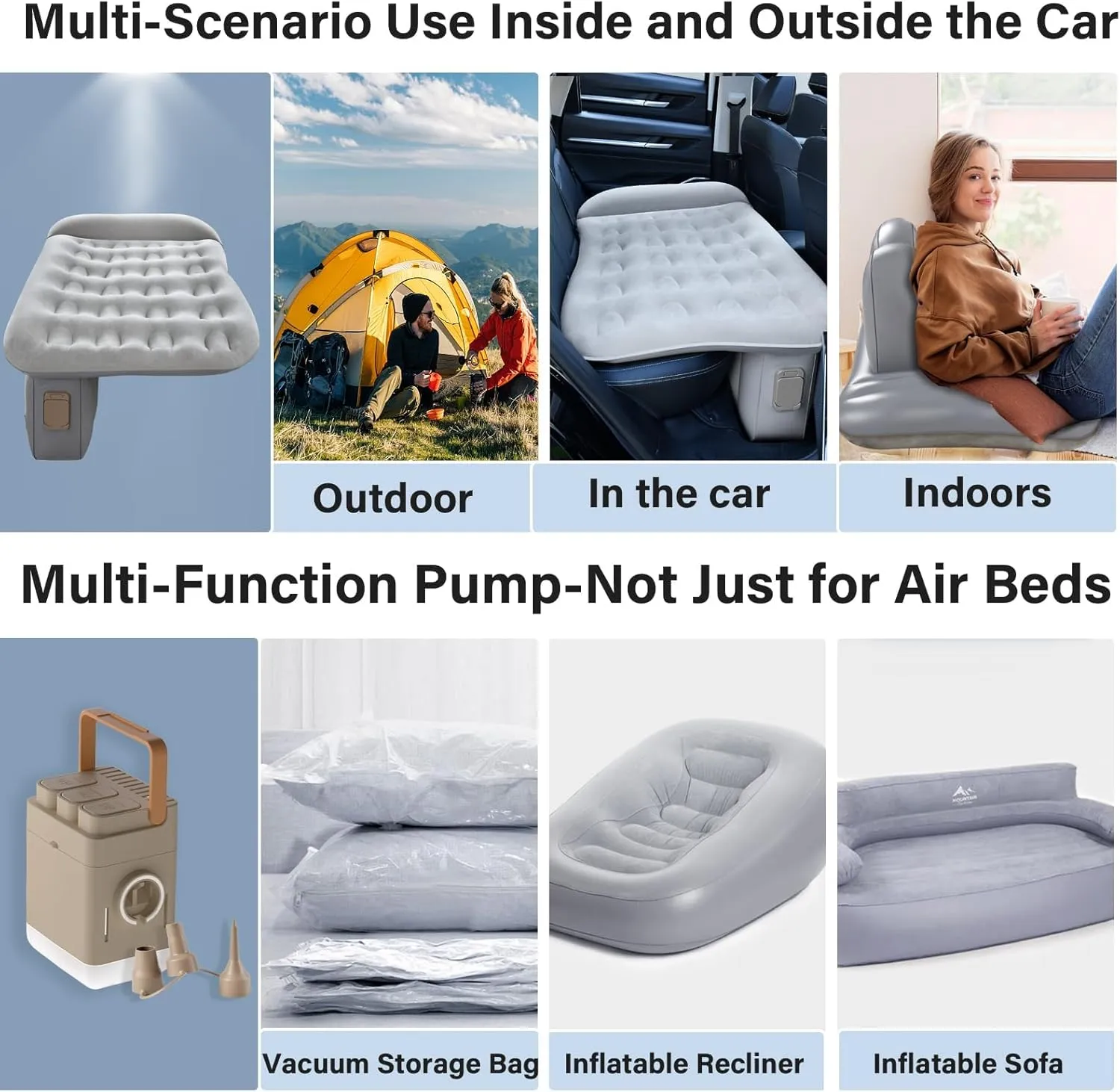 Coverado Car Air Mattress Back Seat, Portable Wireless Car Inflatable Bed with Built in Air Pump&Pllow, Storage Bag, Patch Kit, Universal Car Back Seat Bed Sleeping Pad Fit Most Car Suvs, L-51,W-32
