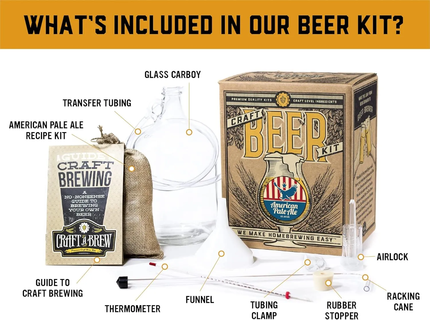 Craft A Brew - American Pale Ale - Beer Making Kit - Make Your Own Craft Beer - Complete Equipment and Supplies - Starter Home Brewing Kit - 1 Gallon