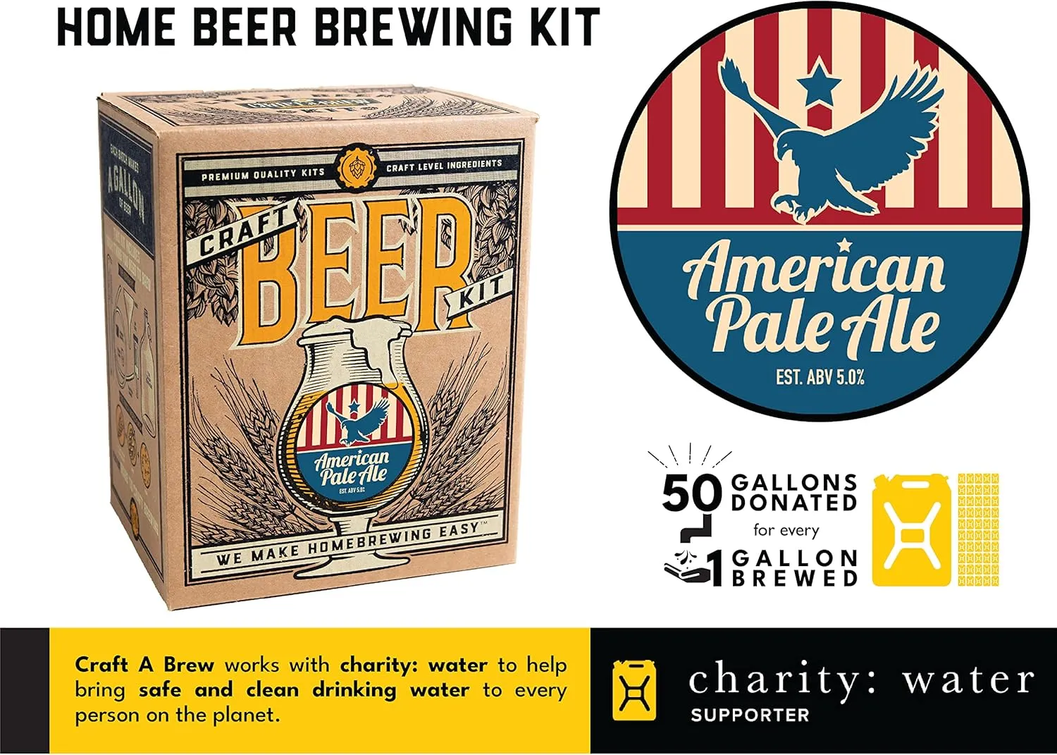 Craft A Brew - American Pale Ale - Beer Making Kit - Make Your Own Craft Beer - Complete Equipment and Supplies - Starter Home Brewing Kit - 1 Gallon
