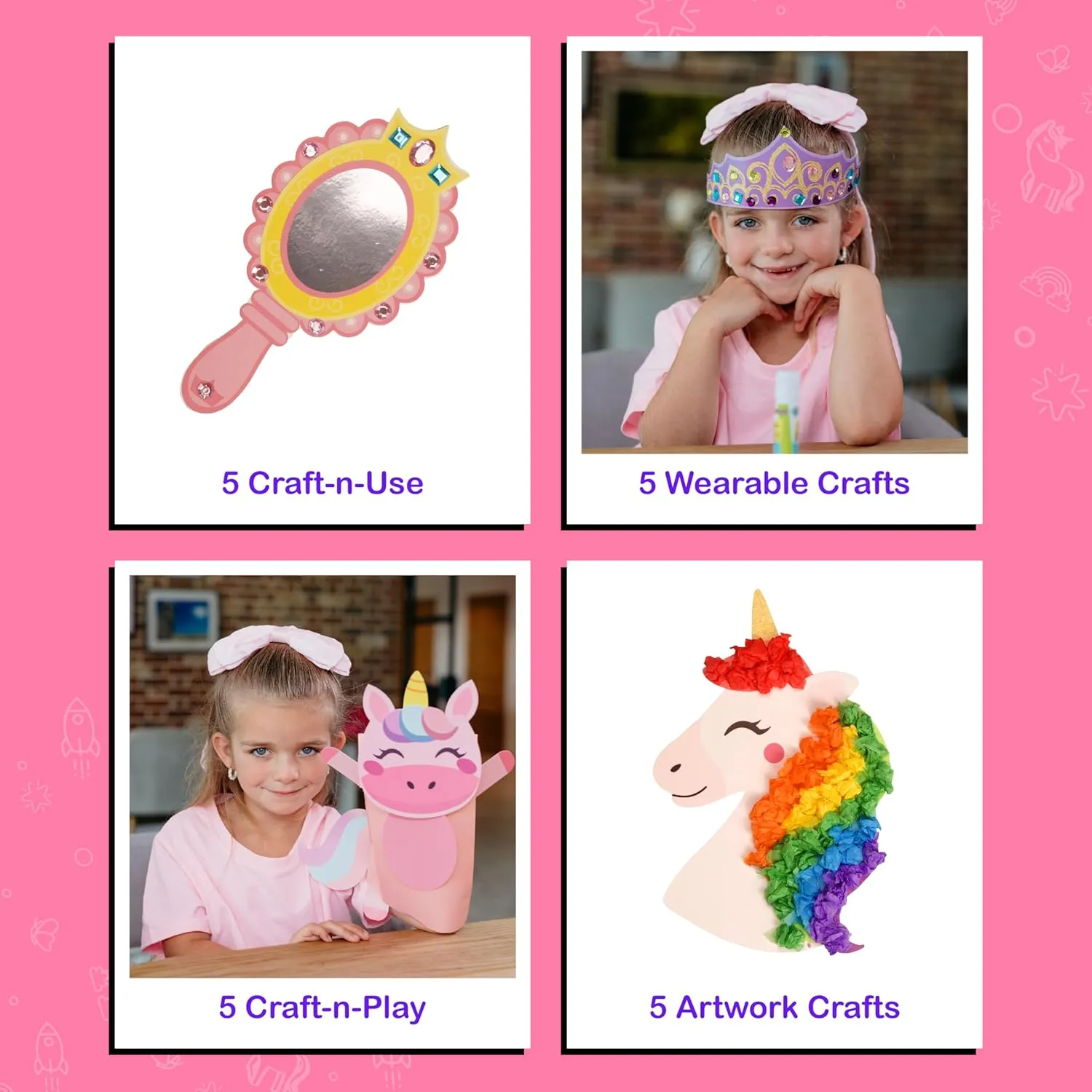 Craftikit® 20 Award-Winning Princess & Unicorn Crafts for Kids Ages 3-10 Years, All-Inclusive Toddler Arts and Craft Kits for Kids, Fun Toddler Craft Box for Girls in Preschool