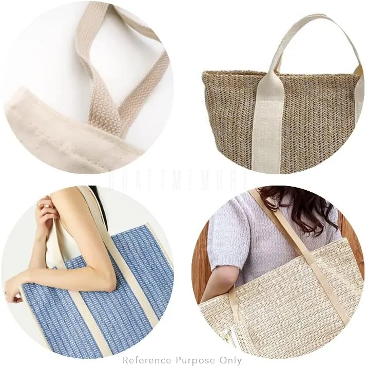 CRAFTMEMORE 1 1/2 Inches Cotton Webbing Strap, Two Tone Heavy Webbing Straps for Arts and Crafts, Luxury Bag Strap (5 Yards, Blue-Ivory)