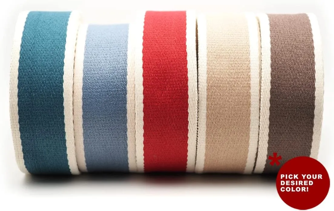 CRAFTMEMORE 1 1/2 Inches Cotton Webbing Strap, Two Tone Heavy Webbing Straps for Arts and Crafts, Luxury Bag Strap (5 Yards, Blue-Ivory)