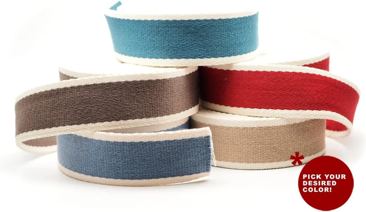 CRAFTMEMORE 1 1/2 Inches Cotton Webbing Strap, Two Tone Heavy Webbing Straps for Arts and Crafts, Luxury Bag Strap (5 Yards, Blue-Ivory)