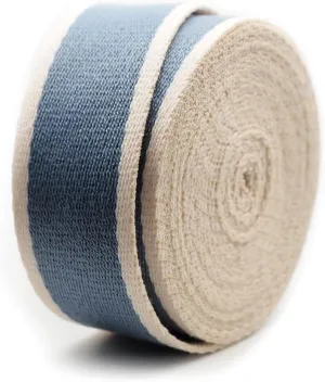 CRAFTMEMORE 1 1/2 Inches Cotton Webbing Strap, Two Tone Heavy Webbing Straps for Arts and Crafts, Luxury Bag Strap (5 Yards, Blue-Ivory)