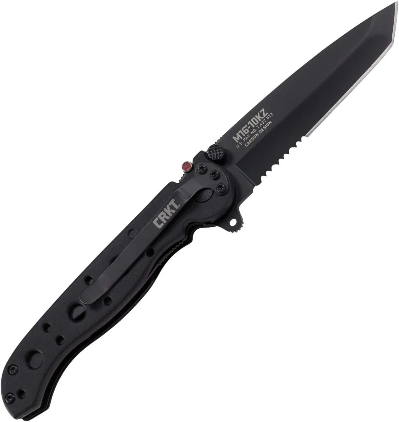 CRKT M16-10KZ EDC Folding Pocket Knife: Everyday Carry, Black Serrated Edge Blade, Tanto, Automated Liner Safety, Nylon Handle, Pocket Clip
