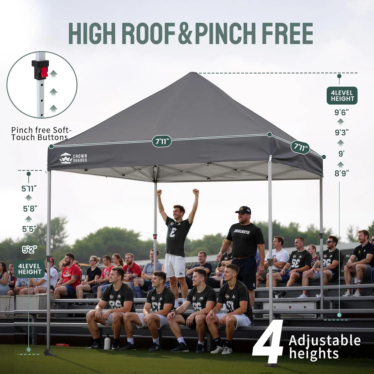 CROWN SHADES Pop Up Canopy Tent, 8x8 Commercial Canopy Tent with 4" Wheels, 4 Upgraded Weights, Patented Centerlock, 400D Strength Oxford Fabric, Sto'N Go Bag, Gray