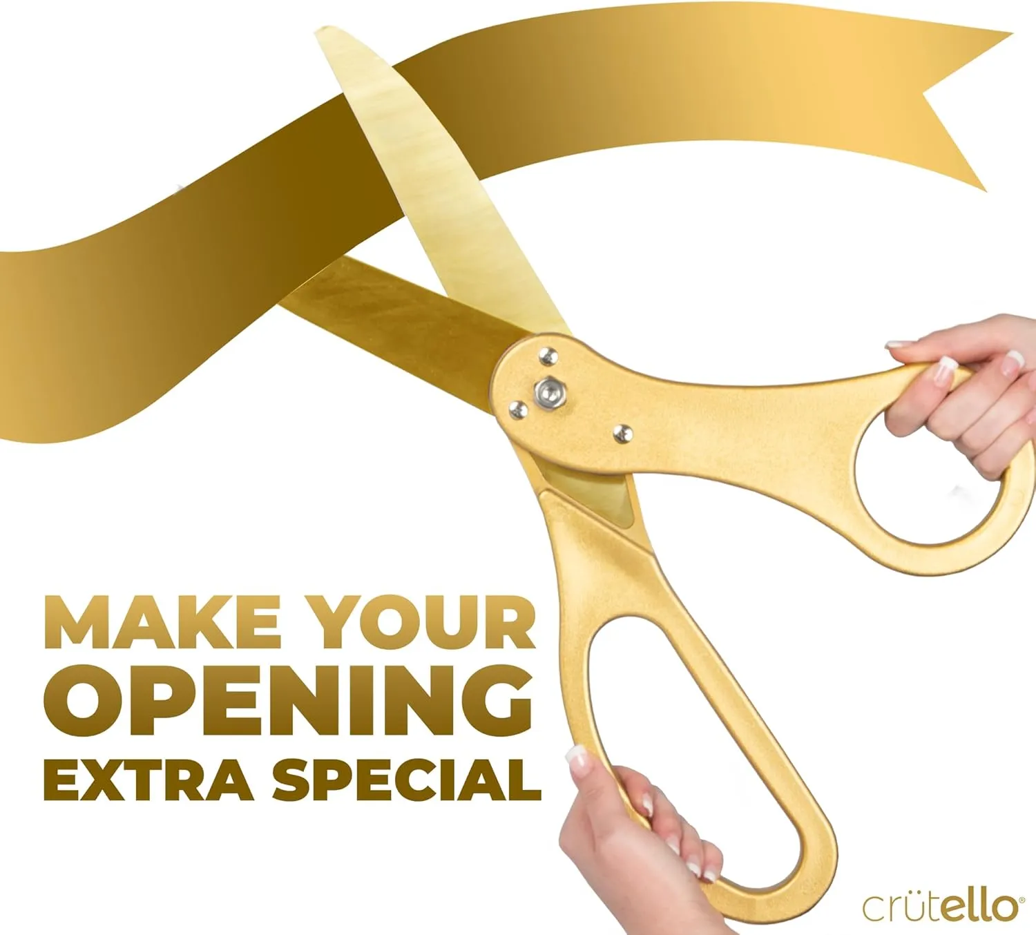 Crutello Ribbon Cutting Ceremony Kit - Grand Opening Ribbons and Scissors - 21" Giant Gold Scissors and 30 Foot Large Gold Ribbon 4" Wide - Ceremonial Kit