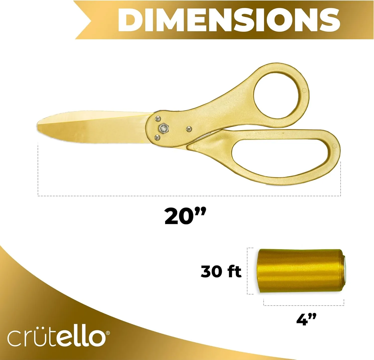 Crutello Ribbon Cutting Ceremony Kit - Grand Opening Ribbons and Scissors - 21" Giant Gold Scissors and 30 Foot Large Gold Ribbon 4" Wide - Ceremonial Kit