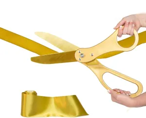 Crutello Ribbon Cutting Ceremony Kit - Grand Opening Ribbons and Scissors - 21" Giant Gold Scissors and 30 Foot Large Gold Ribbon 4" Wide - Ceremonial Kit