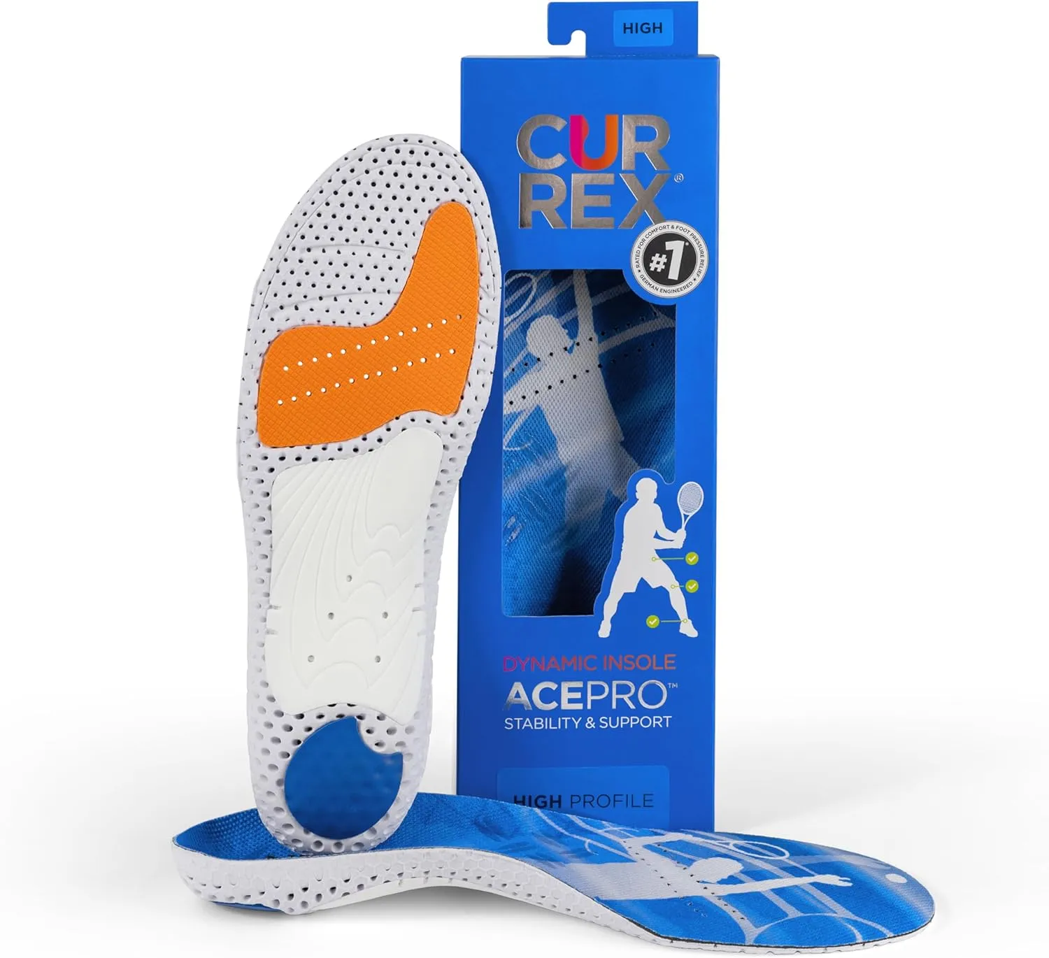 CURREX AcePro - Arch Support Insoles for Tennis, Basketball, Volleyball, Padel, Increase Performance & Agility, Court Based Sports Inserts, Men and Women – High Arch, Small