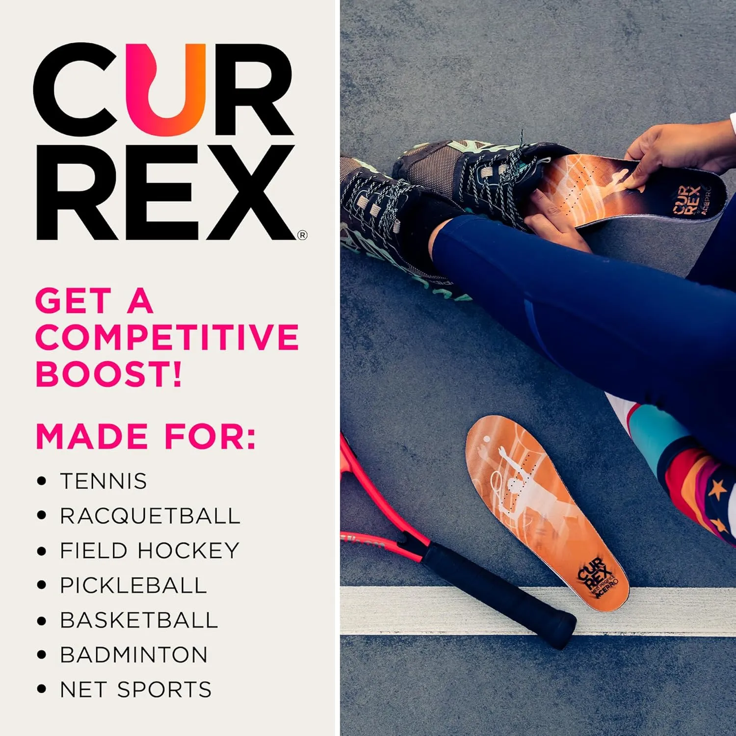 CURREX AcePro - Arch Support Insoles for Tennis, Basketball, Volleyball, Padel, Increase Performance & Agility, Court Based Sports Inserts, Men and Women – Medium Arch, XL