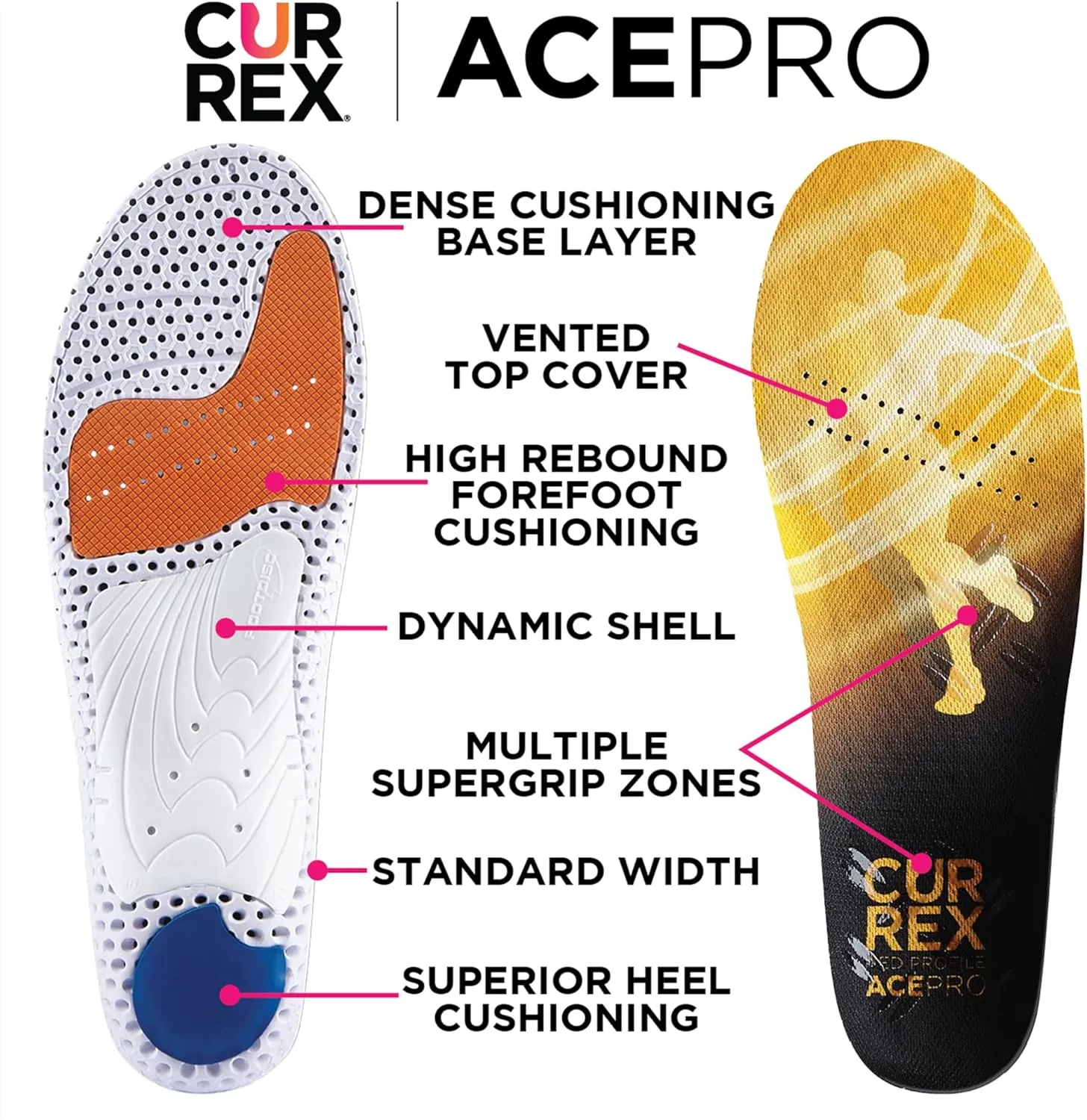 CURREX AcePro - Arch Support Insoles for Tennis, Basketball, Volleyball, Padel, Increase Performance & Agility, Court Based Sports Inserts, Men and Women – Medium Arch, XL