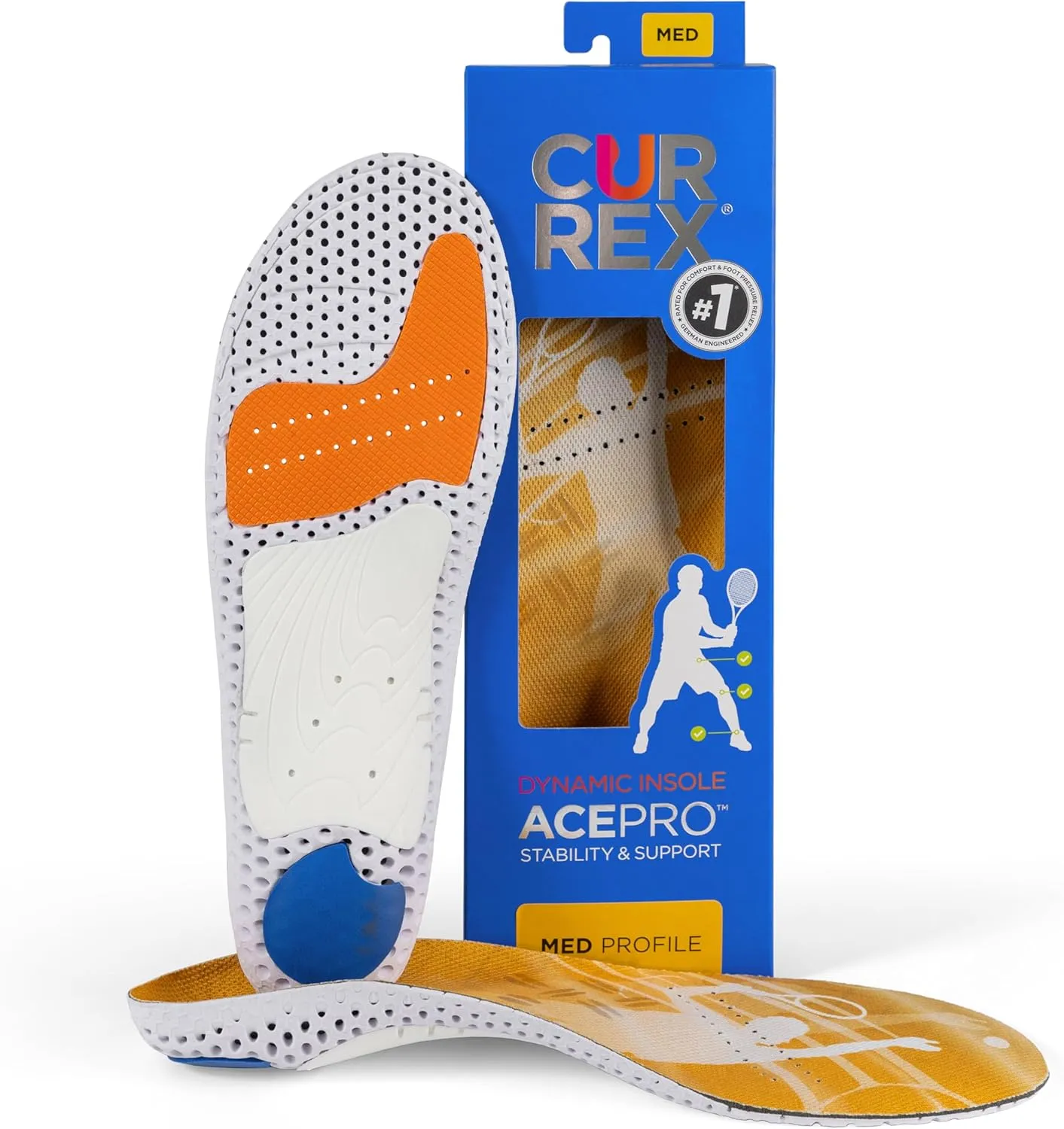 CURREX AcePro - Arch Support Insoles for Tennis, Basketball, Volleyball, Padel, Increase Performance & Agility, Court Based Sports Inserts, Men and Women – Medium Arch, XL