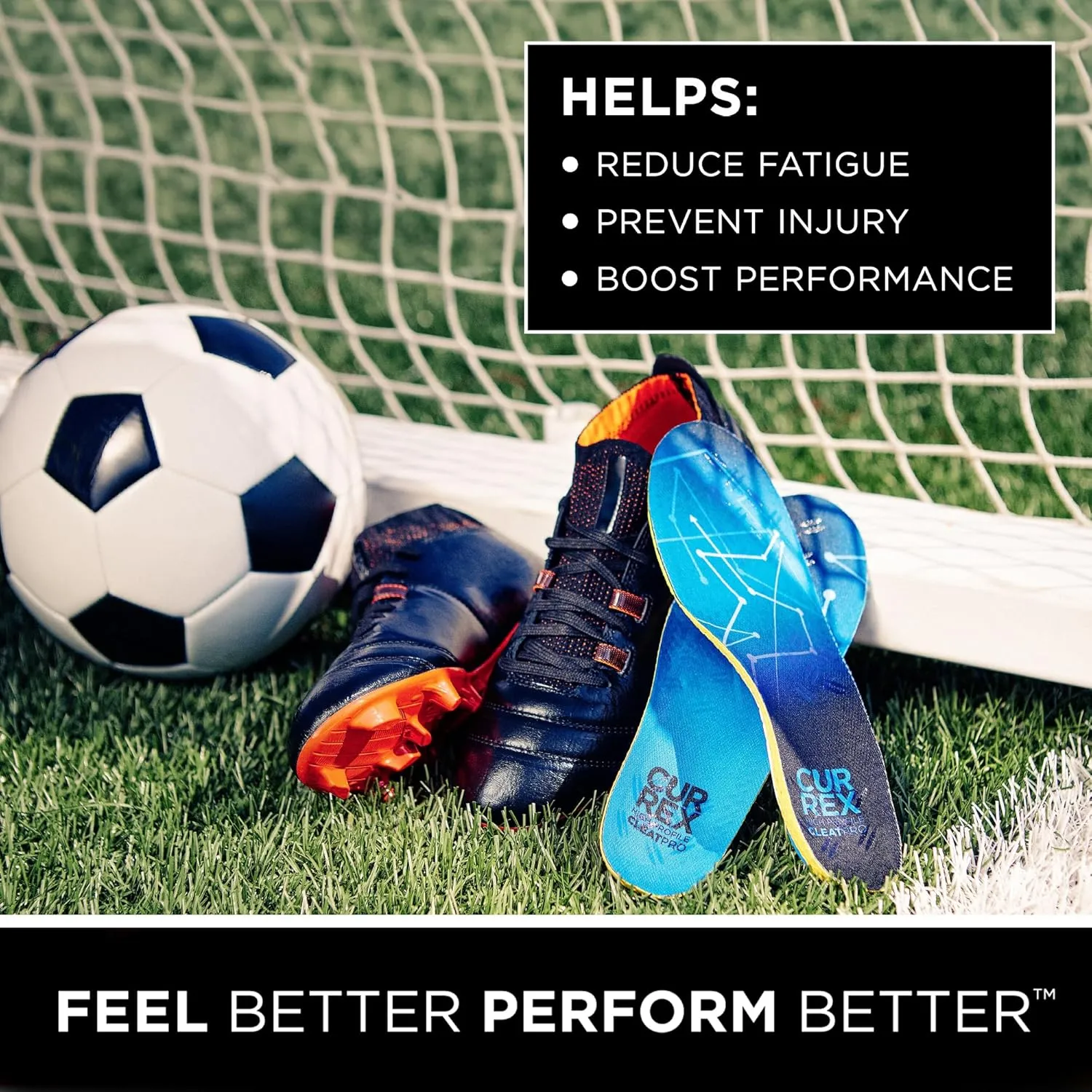 CURREX CleatPro Sport Insoles for Soccer Cleats, Football Cleats, & Field Sport Shoes – Stabilizing Inserts to Help Reduce Fatigue, Prevent Common Injuries – for Men & Women – Low Arch, XS