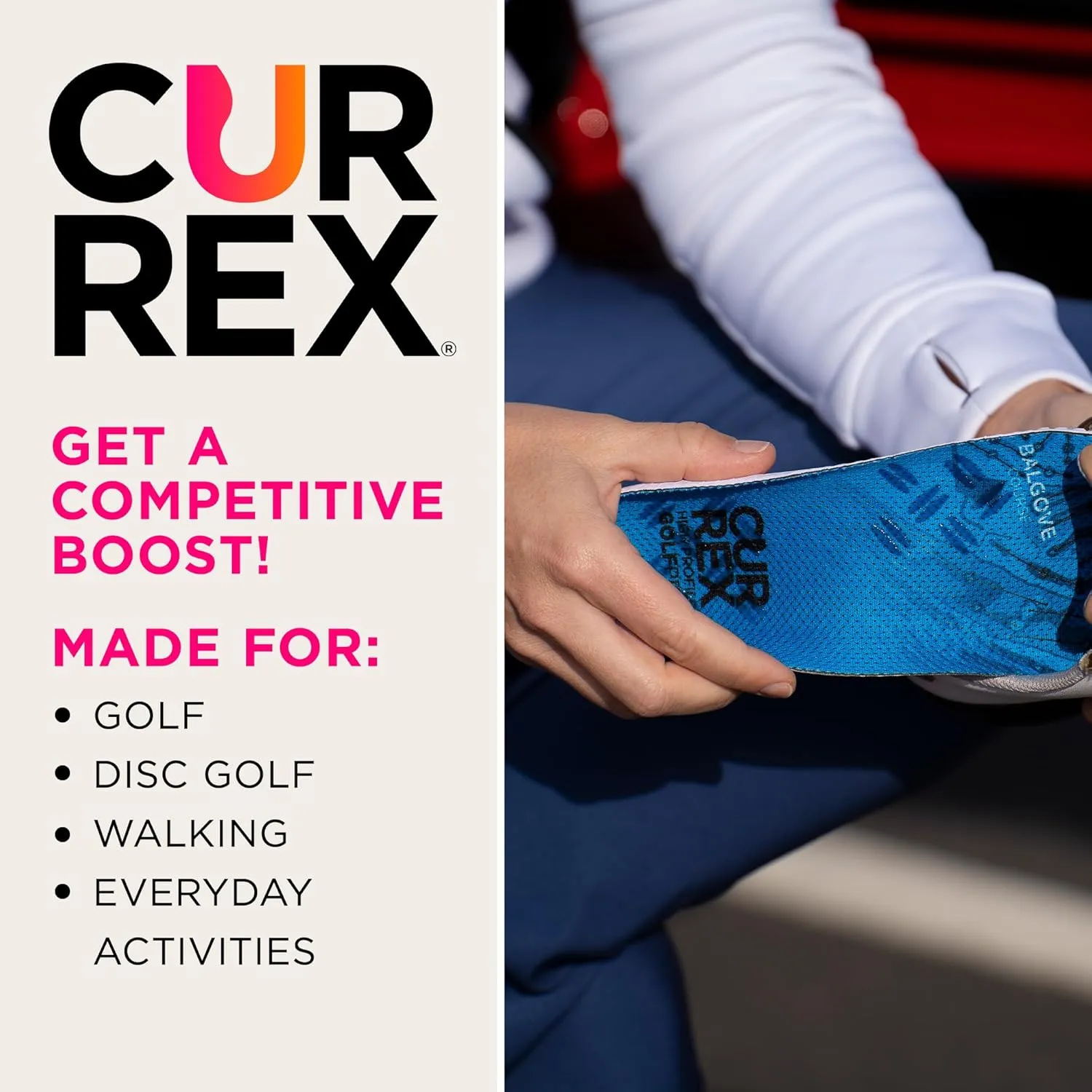 CURREX GolfPro Insoles for Golf Shoes – Arch Support Inserts to Improve Balance, Stability, Comfort & Performance, Help with Foot & Heel Pain Relief – for Men & Women – Medium Arch, Large