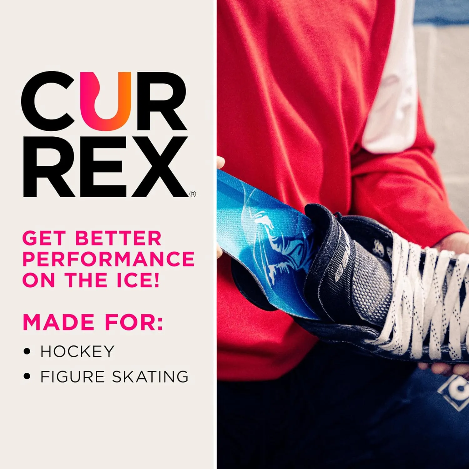 CURREX HockeyPro Insoles for Hockey Skates & Ice Skating – 3D Dynamic Arch Support to Improve Stability, Anti-Slip Heel for Optimized Movement – for Men & Women – Medium Arch, 2X