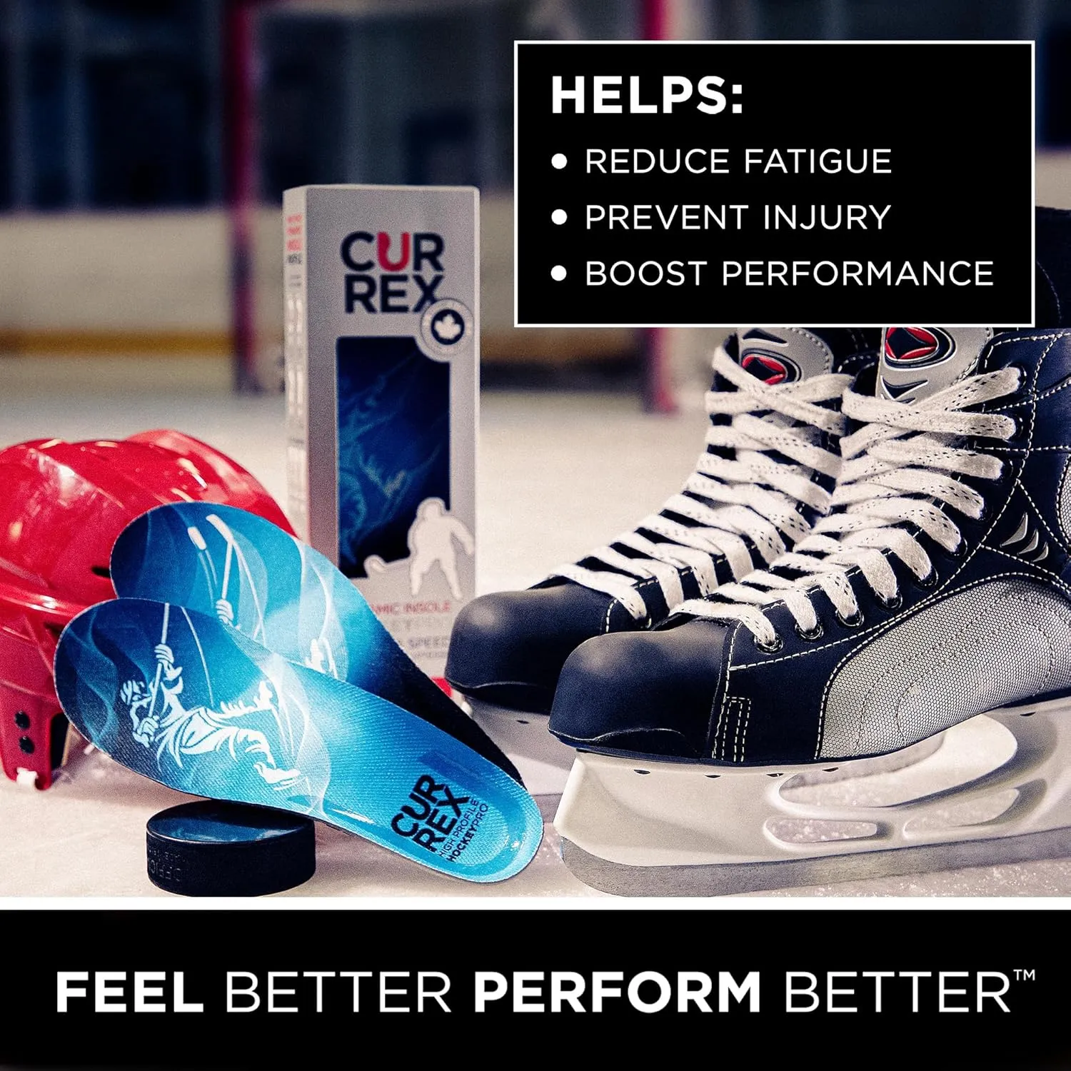 CURREX HockeyPro Insoles for Hockey Skates & Ice Skating – 3D Dynamic Arch Support to Improve Stability, Anti-Slip Heel for Optimized Movement – for Men & Women – Medium Arch, 2X