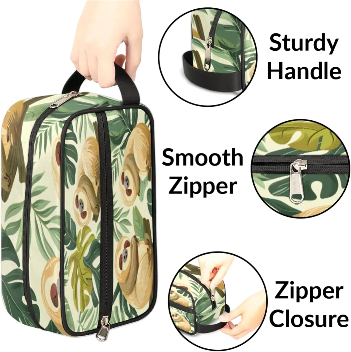 Custom Funny Sloth Makeup Bag with Name Personalized Waterproof Toiletry Bag Customized Jungle Cute Sloth Cosmetic Bag for Women Men