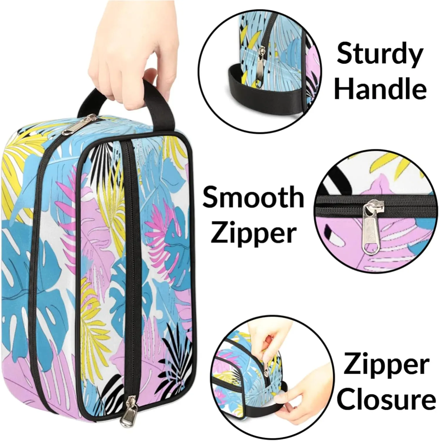Custom Tropical Palm Leaves Makeup Bag with Name Personalized Waterproof Toiletry Bag Customized Summer Cosmetic Bag for Women Men