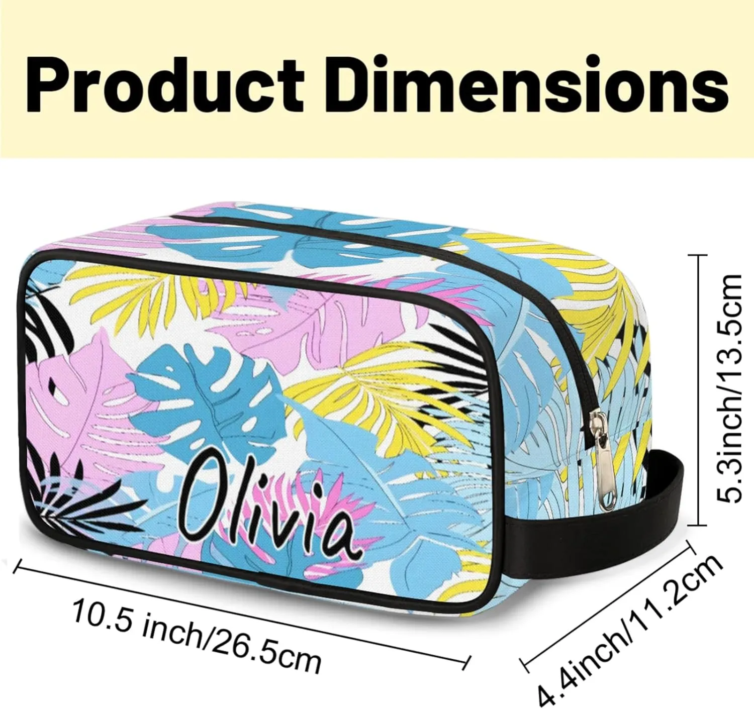 Custom Tropical Palm Leaves Makeup Bag with Name Personalized Waterproof Toiletry Bag Customized Summer Cosmetic Bag for Women Men