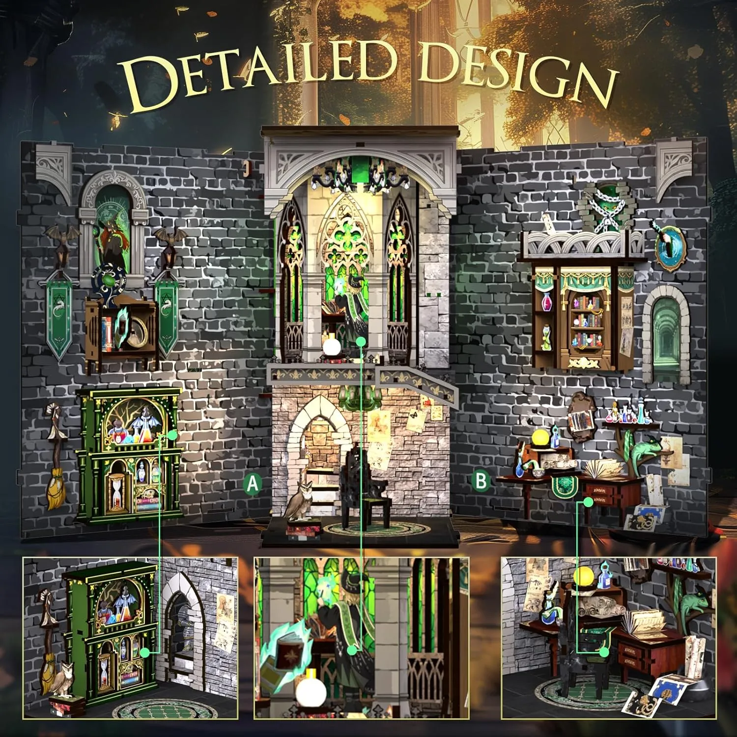 Cutefun Book Nook Kit, 3D Wooden Puzzle DIY Miniature House Kit, Book Nook Kits for Adults, Booknook w/LED Light Dust Cover, Dollhouse Bookshelf Insert Decoration (Darkness Common Room)