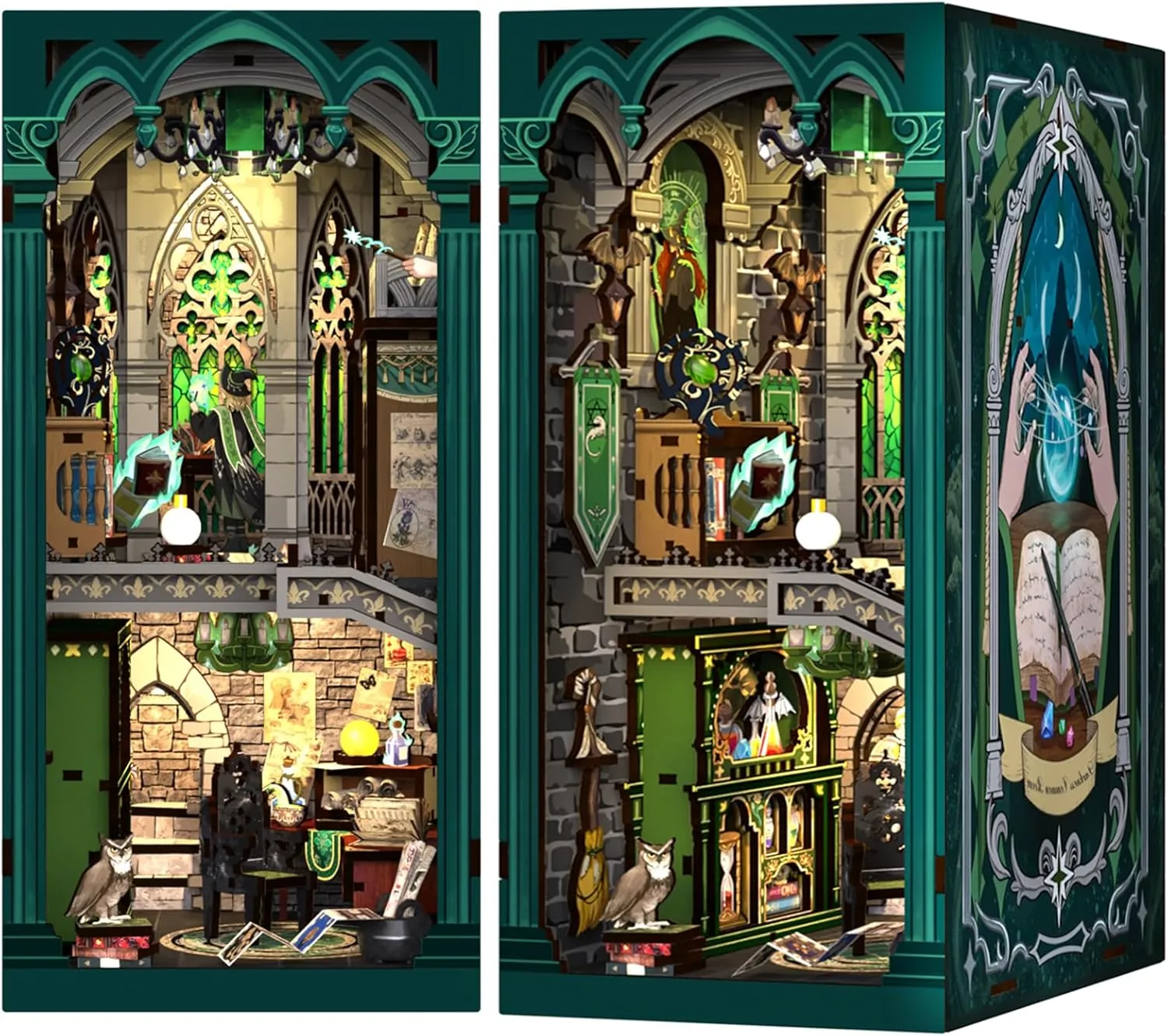 Cutefun Book Nook Kit, 3D Wooden Puzzle DIY Miniature House Kit, Book Nook Kits for Adults, Booknook w/LED Light Dust Cover, Dollhouse Bookshelf Insert Decoration (Darkness Common Room)