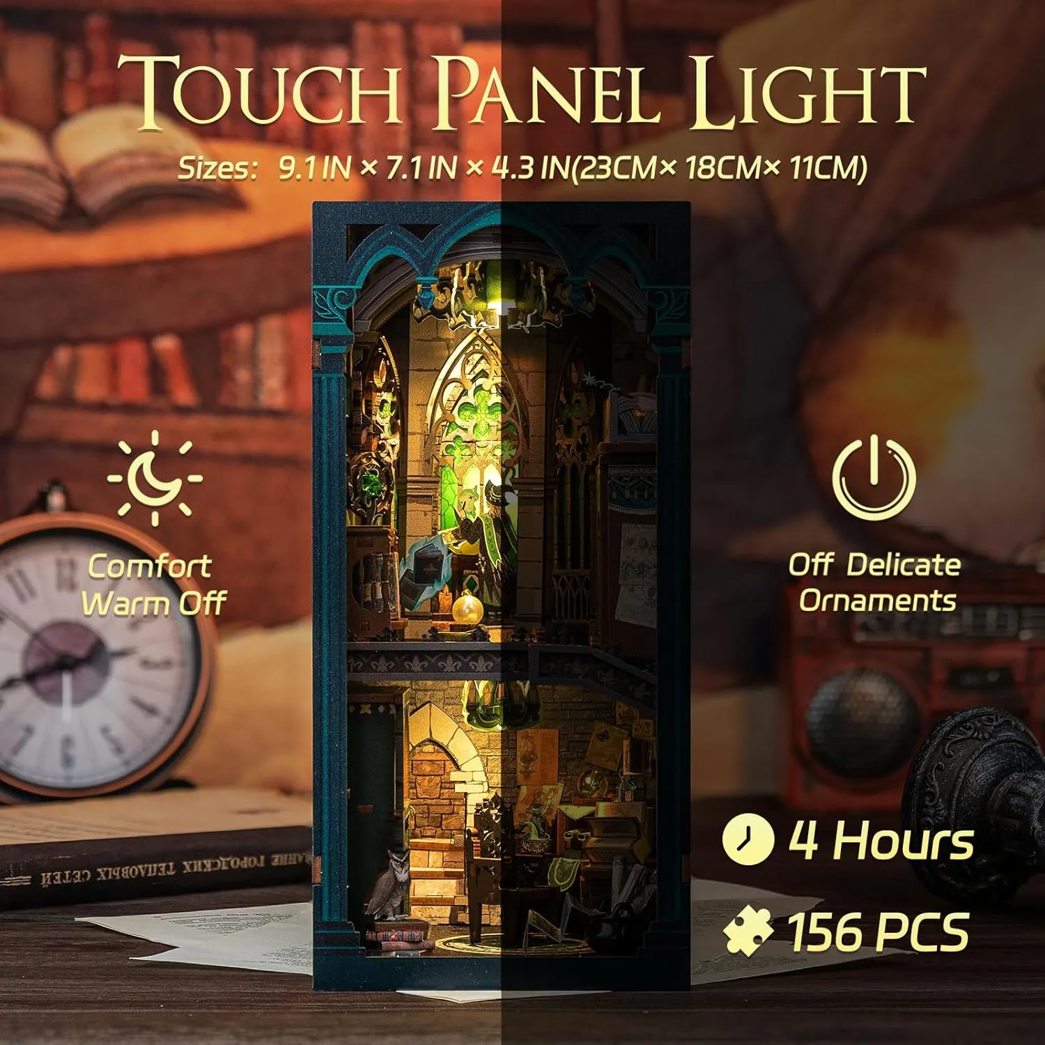 Cutefun Book Nook Kit, 3D Wooden Puzzle DIY Miniature House Kit, Book Nook Kits for Adults, Booknook w/LED Light Dust Cover, Dollhouse Bookshelf Insert Decoration (Darkness Common Room)